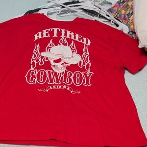 Retired Cowboy Graphic Tee - Red with White Print